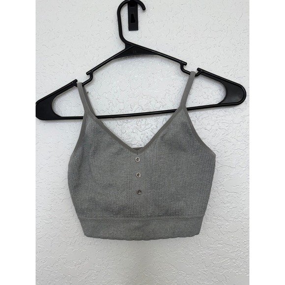 Gray Knit Bralette Top Button Front Adjustable Straps Casual Comfy Small - Picture 1 of 2
